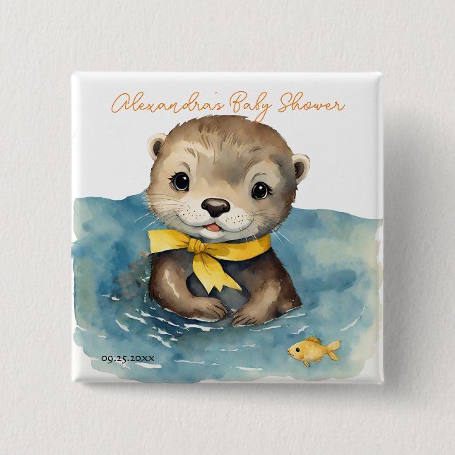Cute Baby Otter Gender Neutral Baby Shower Knapp (Framsida)