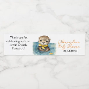 Cute Baby Otter Gender Neutral Baby Shower Vattenflaskor Etikett