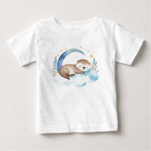 Cute Baby Otter på Måne - T Shirt
