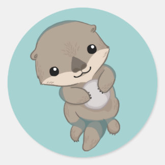 Cute Baby Otter Valp Runt Klistermärke