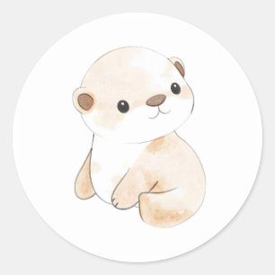 Cute Baby Otter Watercolor Illustration-etikett Runt Klistermärke