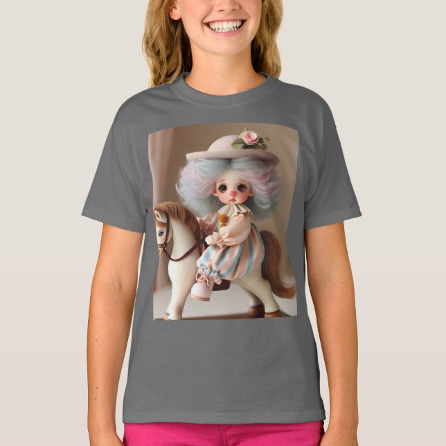 Cute Baby på en trähäst T Shirt (Framsida)