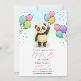 Cute Baby Panda Balloon 1st Birthday Party Pink Inbjudningar