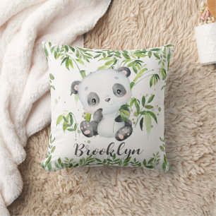 Cute Baby Panda Bear Grönt Bamboo Greenery Nursery Kudde
