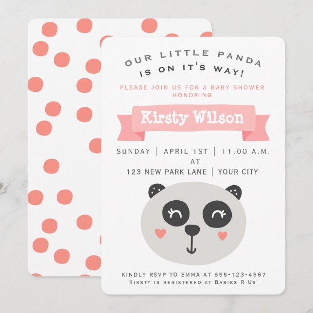 Cute Baby Panda Bear | Inbjudan till babyvisningsp (Fram/baksida)