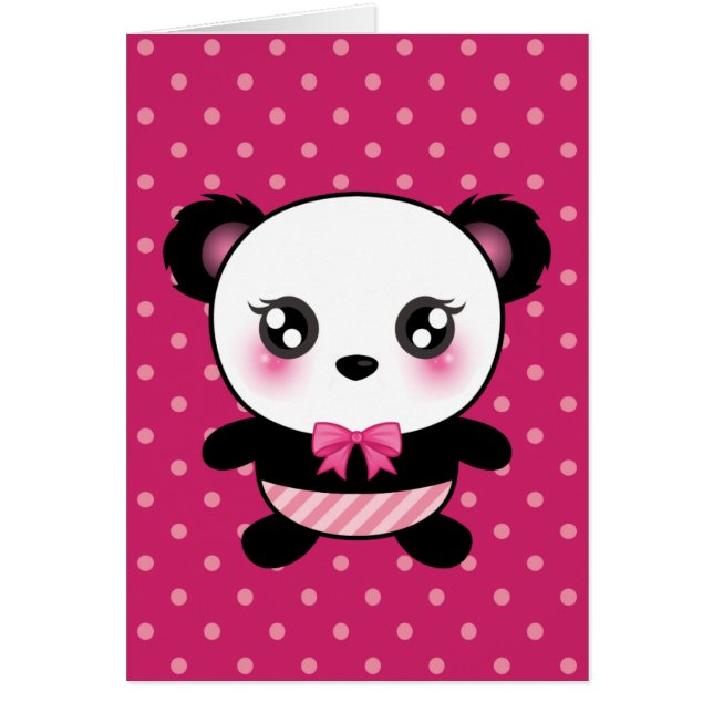Cute Baby Panda Bear Rosa Polka dots Mönster Hälsningskort (Framsidan)