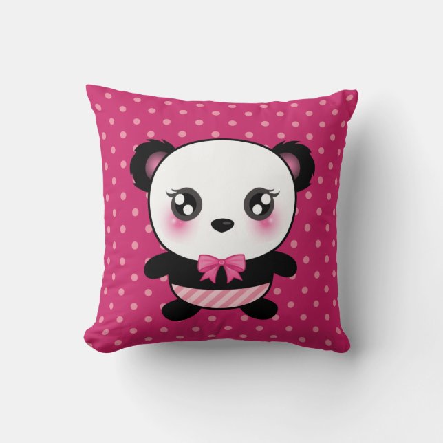 Cute Baby Panda Bear Rosa Polka dots Mönster Kudde (Framsida)