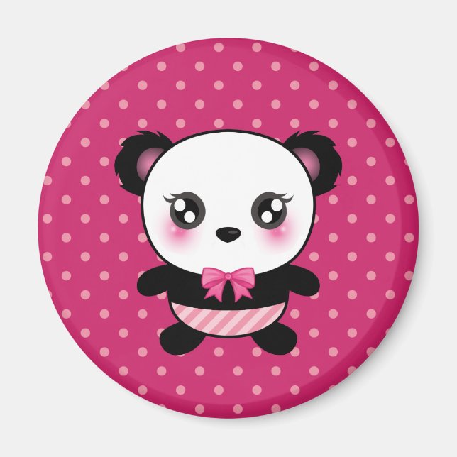Cute Baby Panda Bear Rosa Polka dots Mönster Magnet (Framsidan)