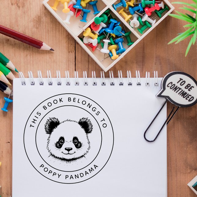 Cute Baby Panda Bok-Tillhören till Namn Självfärgande Stämpel (Skapare uppladdad)
