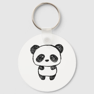 Cute Baby Panda Drawn in Charcol #3 Nyckelring