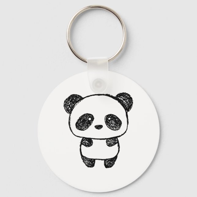 Cute Baby Panda Drawn in Charcol #3 Nyckelring (Framsida)