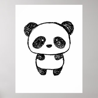Cute Baby Panda Drawn in Charcol - Amanda Roos Poster