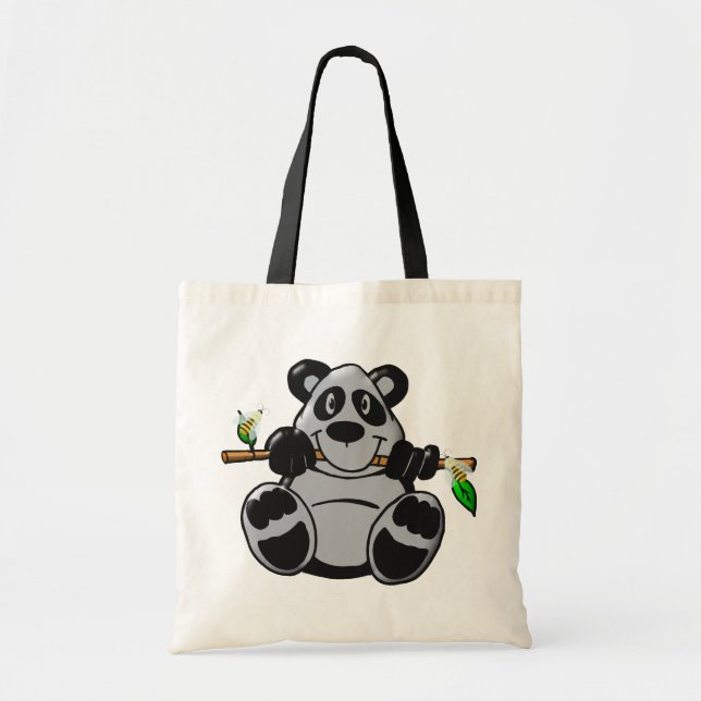Cute Baby Panda Eating Bamboo Tygkasse (Framsidan)