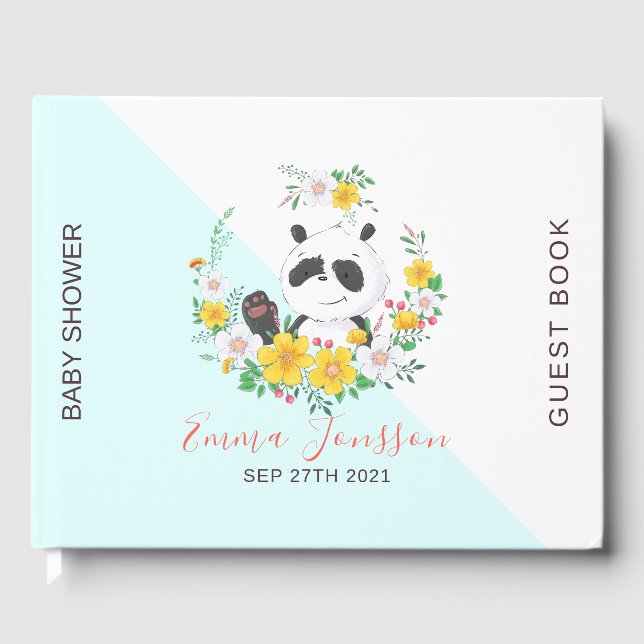 Cute baby Panda-färgad blommigt andedräkt Gästböcker (Framsida)