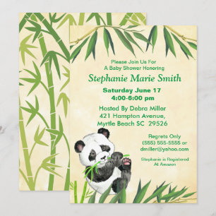 Cute Baby Panda Grönt Bamboo Baby Shower Inbjudningar