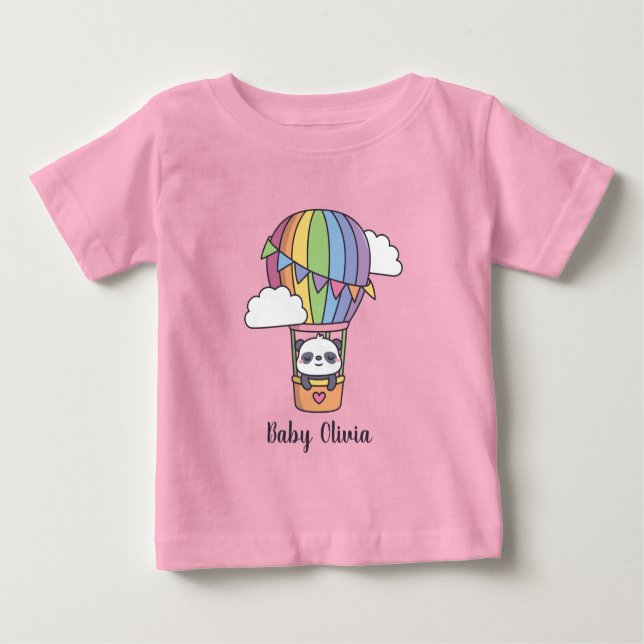 Cute Baby Panda i Luftballong T Shirt (Framsida)