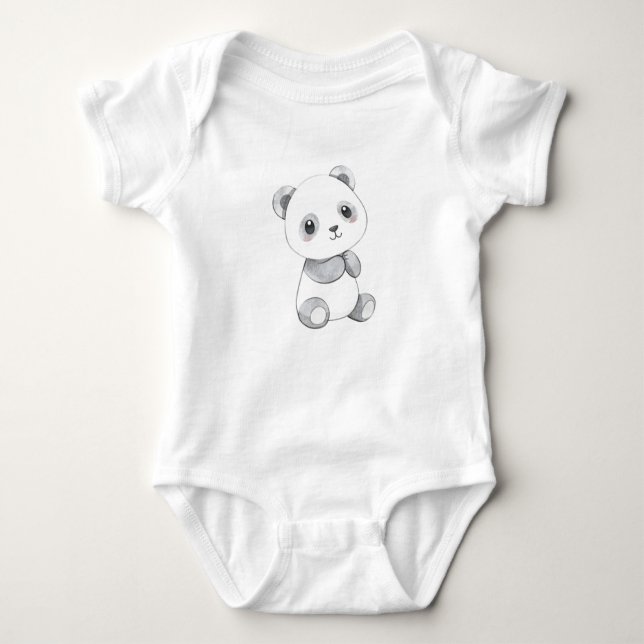 Cute Baby Panda Illustration Baby Jersey Bodykosty T Shirt (Framsida)