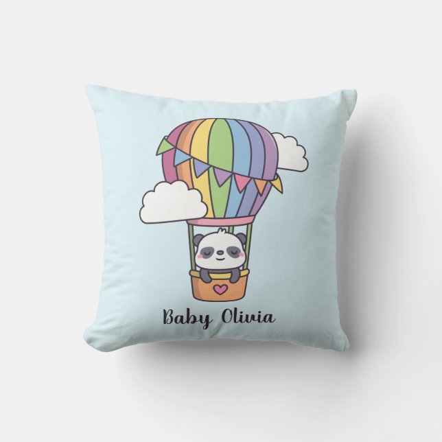 Cute Baby Panda in Luftballong Kids Room Decor Kudde (Framsida)