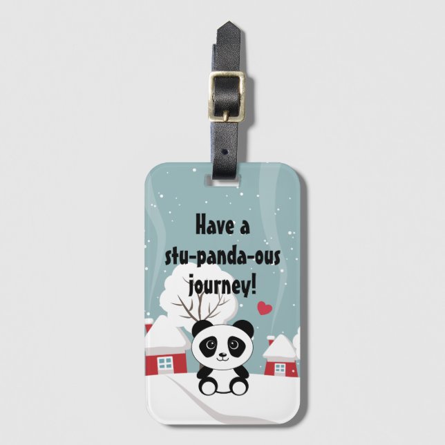 Cute Baby Panda in Winter Snö Grått Bagagebricka (Framsida vertikal)