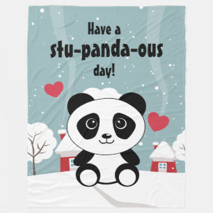 Cute Baby Panda in Winter Snö Grått Fleecefilt