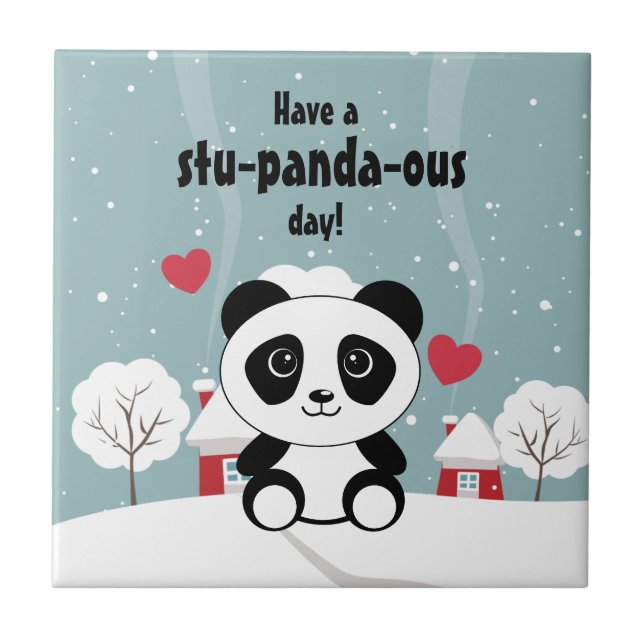 Cute Baby Panda in Winter Snö Grått Kakelplatta (Framsidan)