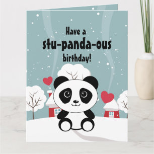 Cute Baby Panda in Winter Snö Grått Kort