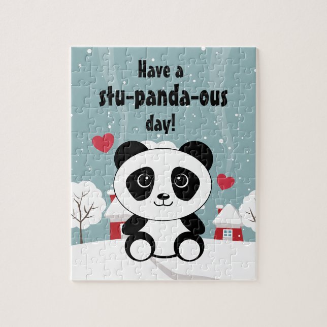 Cute Baby Panda in Winter Snö Grått Pussel (Vertikal)