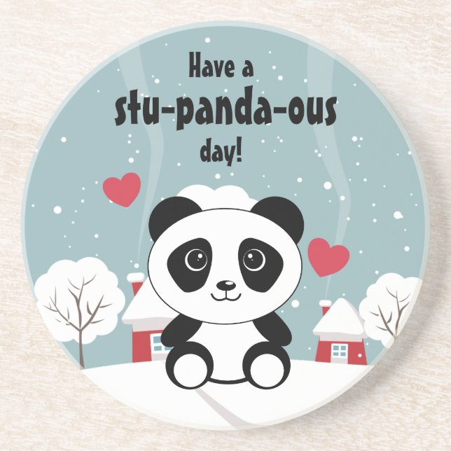 Cute Baby Panda in Winter Snö Grått Underlägg (Framsidan)