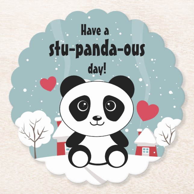 Cute Baby Panda in Winter Snö Grått Underlägg Papper (Framsida)