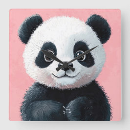 Cute Baby Panda med Big Ögon - Kids Fyrkantig Klocka