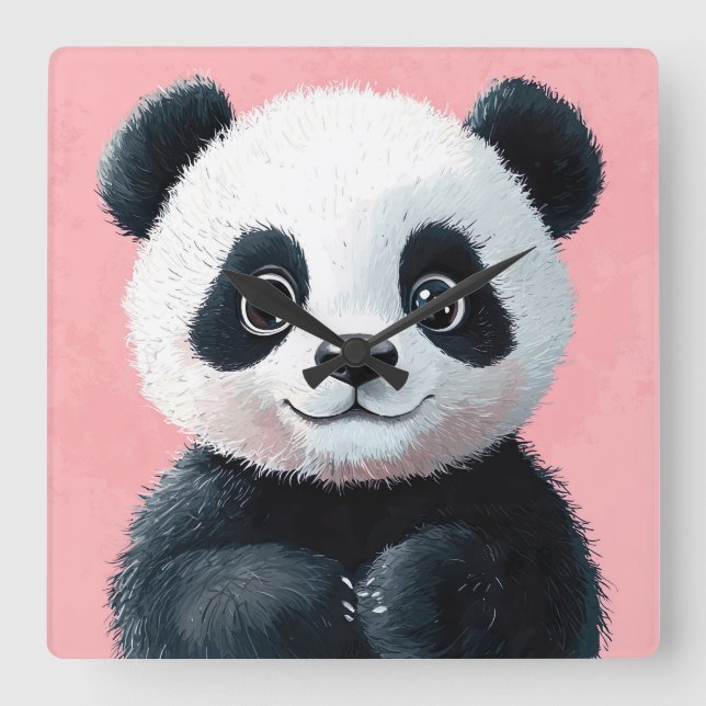 Cute Baby Panda med Big Ögon - Kids Fyrkantig Klocka (Framsida)