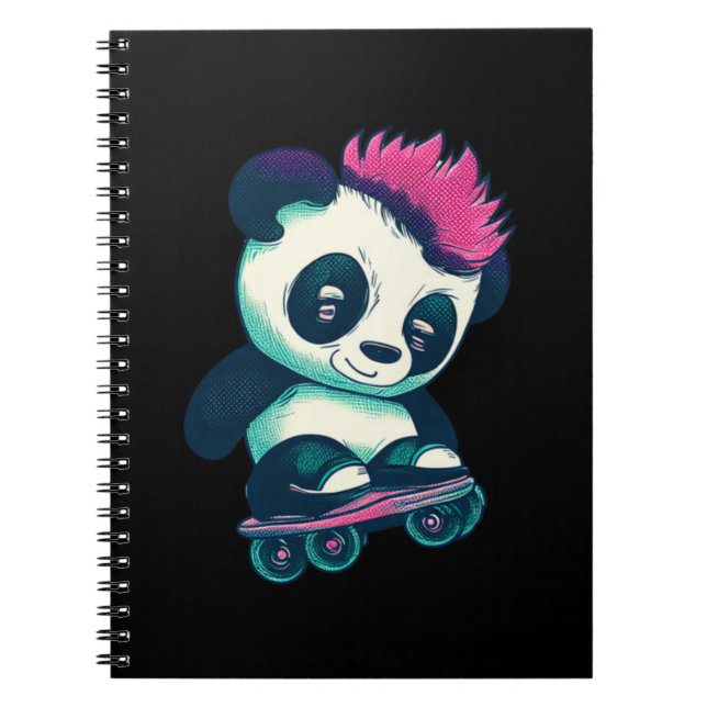 Cute Baby Panda med mohawk | Skater Panda Anteckningsbok (Framsidan)