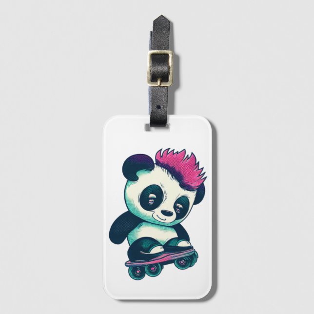 Cute Baby Panda med mohawk | Skater Panda Bagagebricka (Framsida vertikal)