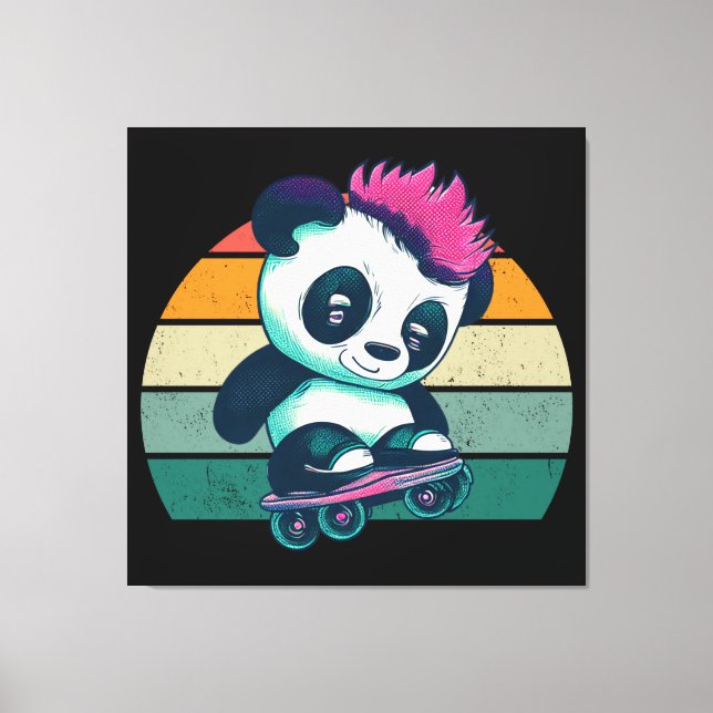 Cute Baby Panda med mohawk | Skater Panda Canvastryck (Framsida)