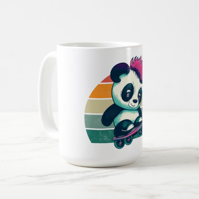 Cute Baby Panda med mohawk | Skater Panda Kaffemugg (Framsida vänster)