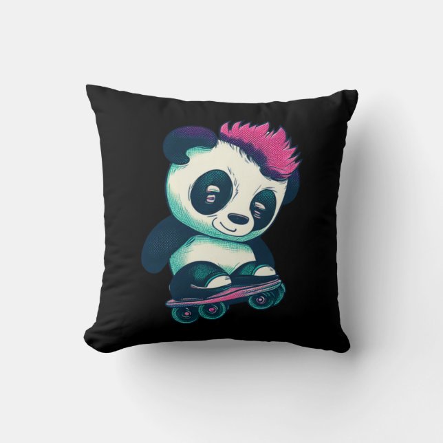 Cute Baby Panda med mohawk | Skater Panda Kudde (Framsida)