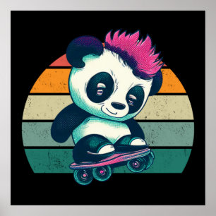 Cute Baby Panda med mohawk   Skater Panda Poster