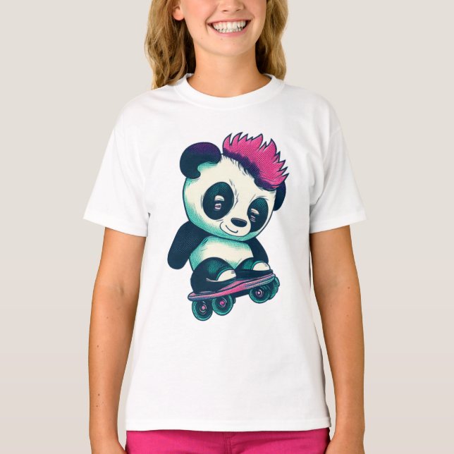 Cute Baby Panda med mohawk | Skater Panda T Shirt (Framsida)
