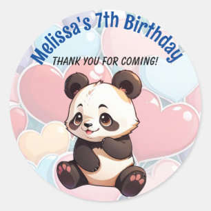 Cute Baby Panda och Hearts for Birthday anpassning Runt Klistermärke