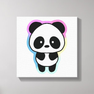Cute Baby Panda - Rainbow Färg Canvastryck