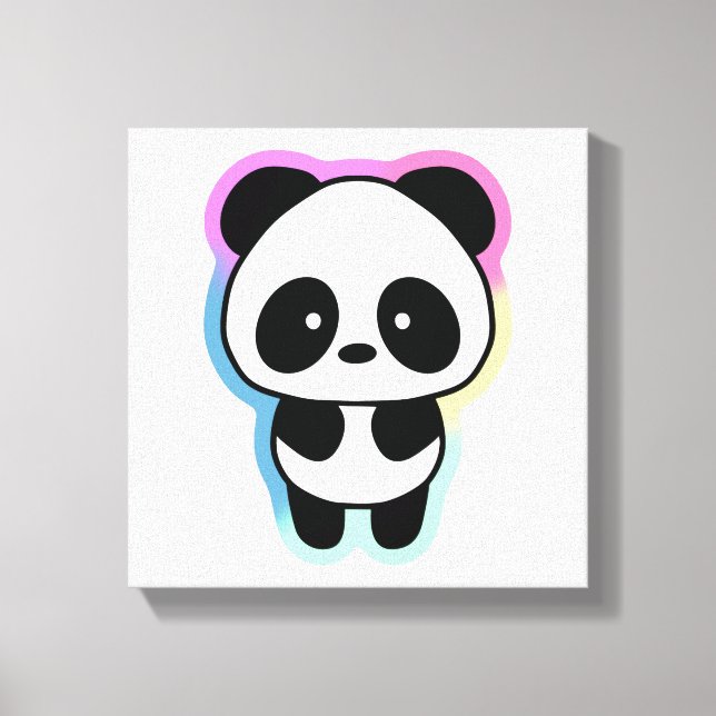 Cute Baby Panda - Rainbow Färg Canvastryck (Framsida)