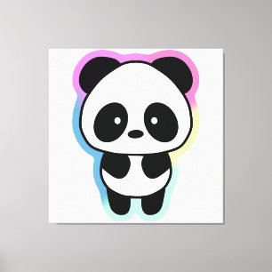 Cute Baby Panda - Rainbow Färg Canvastryck