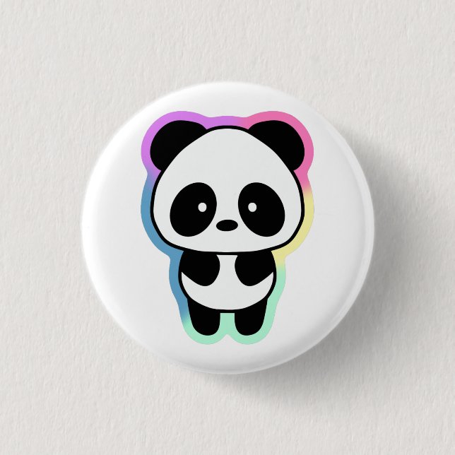 Cute Baby Panda - Rainbow Färg Knapp (Framsida)