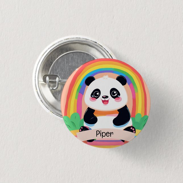 Cute Baby Panda Rainbow Knapp (Framsida & baksida)