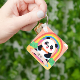 Cute Baby Panda Rainbow Nyckelring