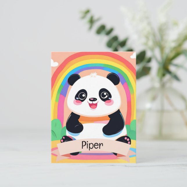 Cute Baby Panda Rainbow Vykort (Stående Fram)