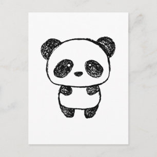 Cute Baby Panda Ritad i Charcol #3-vykort Vykort