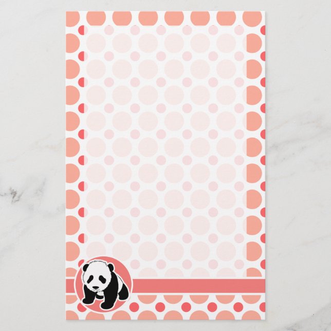 Cute Baby Panda; Rosa & Coral Polka dots Brevpapper (Framsida)