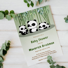 Cute Baby Panda Simple Bamboo Greenery Baby Shower Inbjudningar