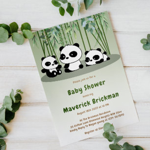 Cute Baby Panda Simple Bamboo Greenery Baby Shower Inbjudningar